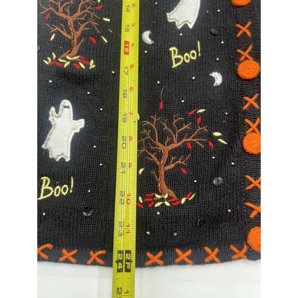 Vintage 90s Basic Editions embroidered Halloween Knit Sweater Vest Grannycore L - Picture 3 of 11